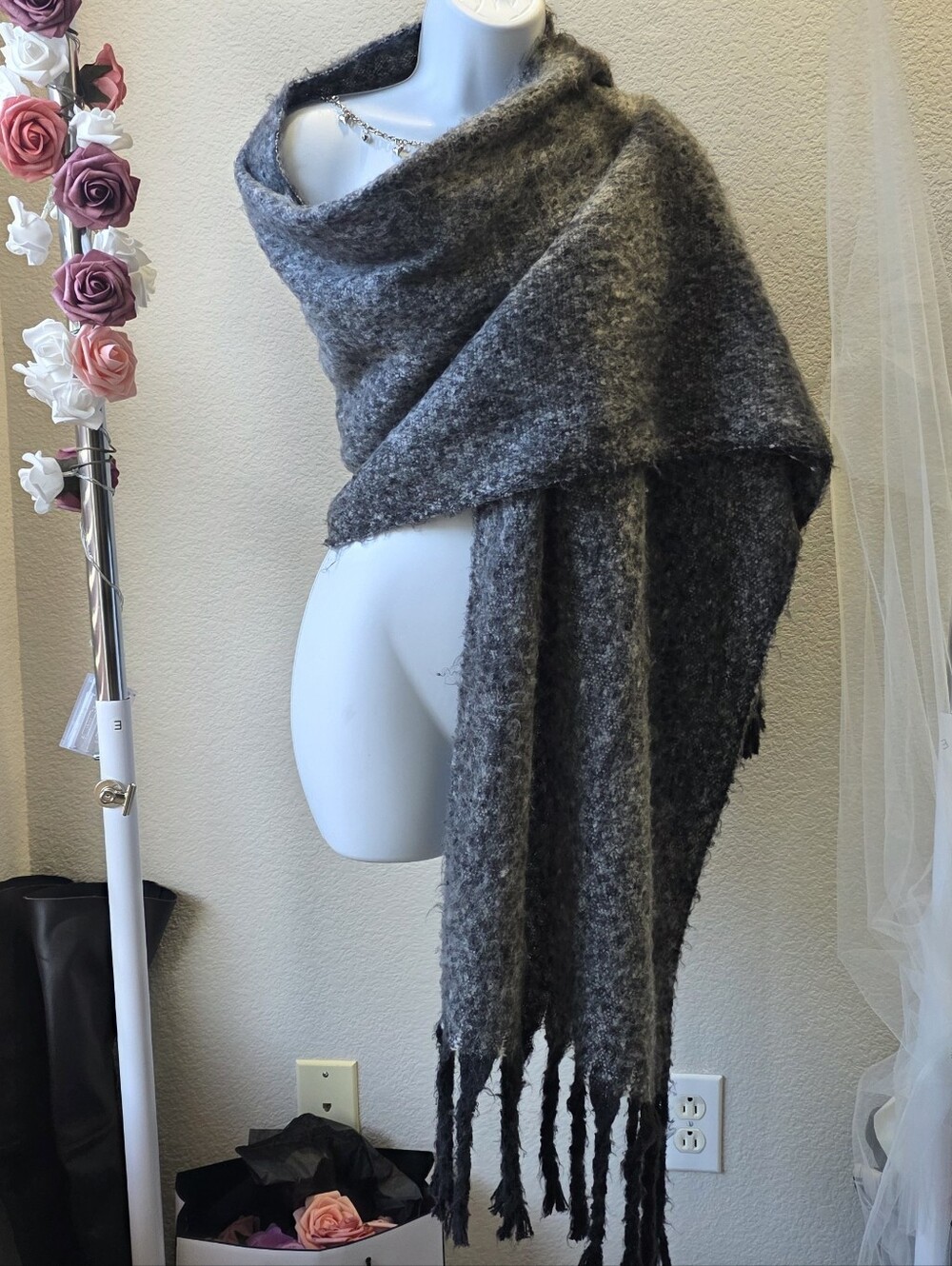 Sonoma Gray Oversized Fringe Wrap Shawl